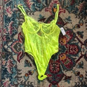 Windsor neon yellow green lace sexy bodysuit